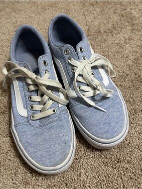 Vans Light Blue Canvas Low-Top Sneakers with White Side Stripe